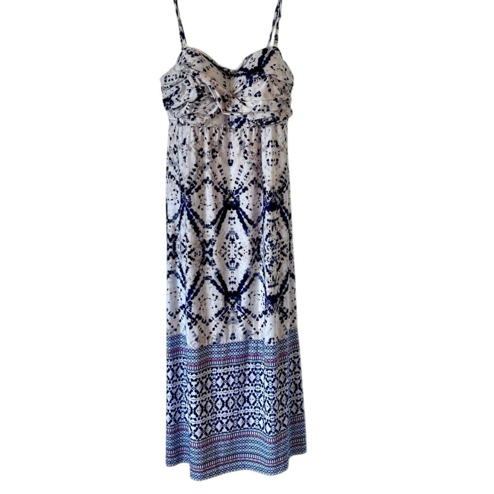Soma Womens XL Blue White Geometric Tie Dye Maxi Dress Spaghetti Strap Boho
